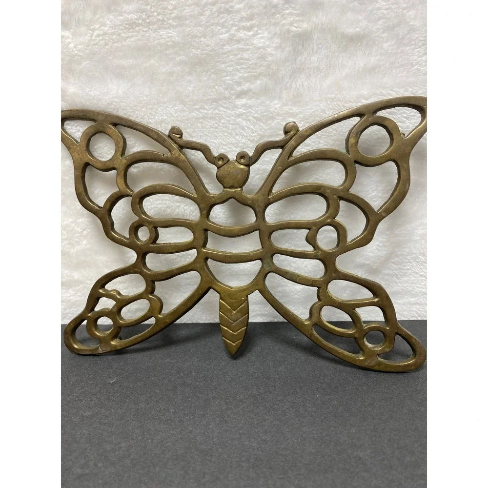 VTG Pair of Brass Butterfly Trivets Hot Plates MCM‎ Pot Holder Wall Decor